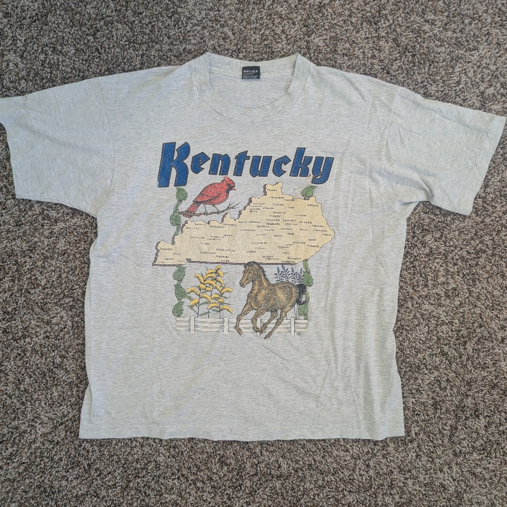 Screen Stars Best Vintage 1980s Gray Kentucky Graphic T-Shirt|XXL